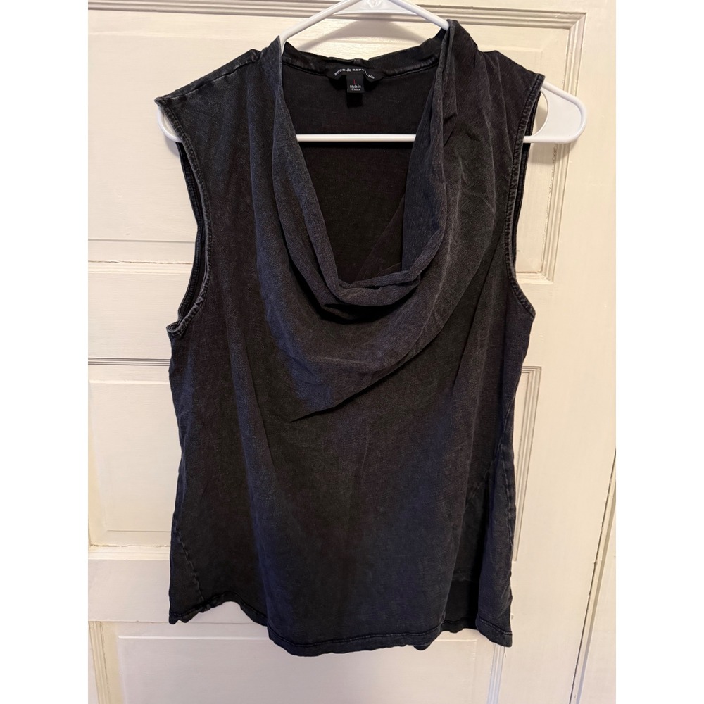 Rock & Republic Womens Cowl Neck‎ Sleeveless Top Acid Wash Faded Black Large